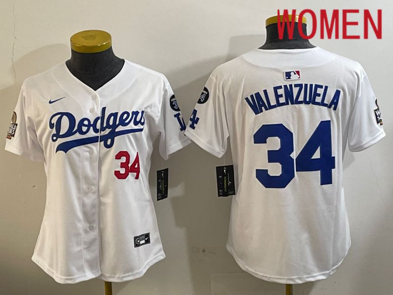 Women Los Angeles Dodgers 34 Valenzuela White Game 2024 Nike MLB Jersey style 1120
